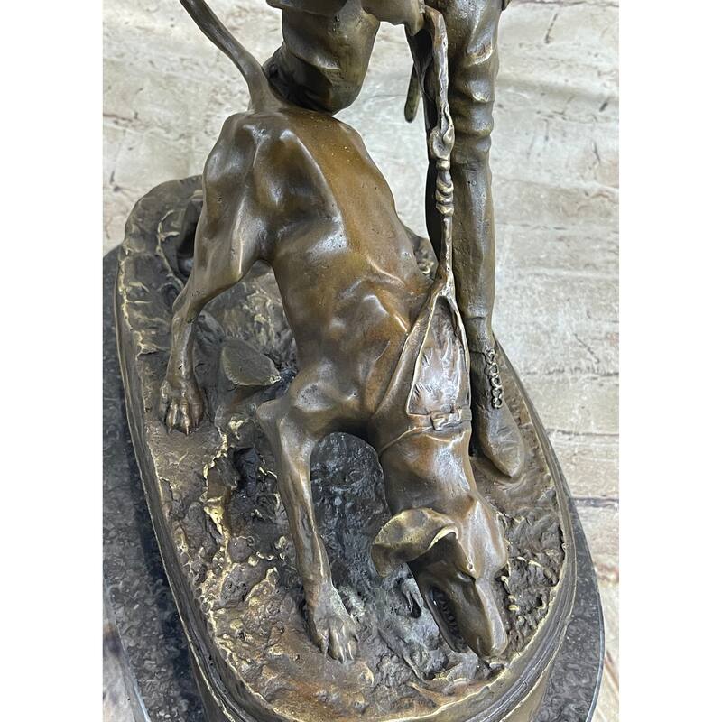 Original Italian Artist Aldo Vitaleh Hunter And Dog Bronze Marble Base Sculpture