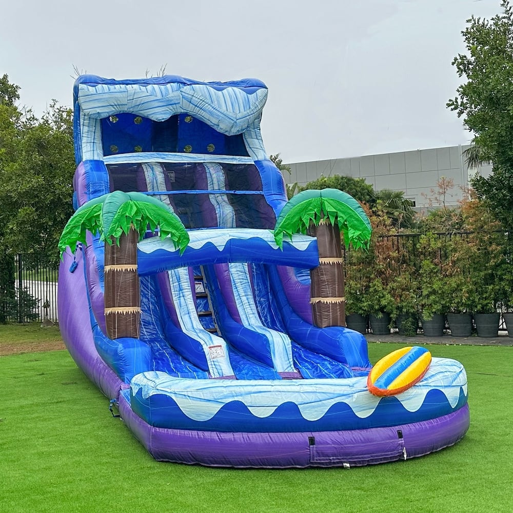 XJUMP 17' Surf Beach Inflatable Dual Lane Water Slide with Splash Pool & Air Blower, Tall Seating Height, Commercial Grade