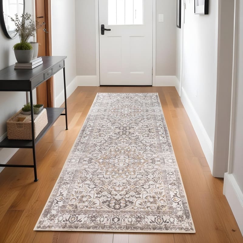 Superior Elodie Bohemian Geometric Floral Medallion Indoor Area Rug - 2' 6" x 7' 6" - Mossy Gold