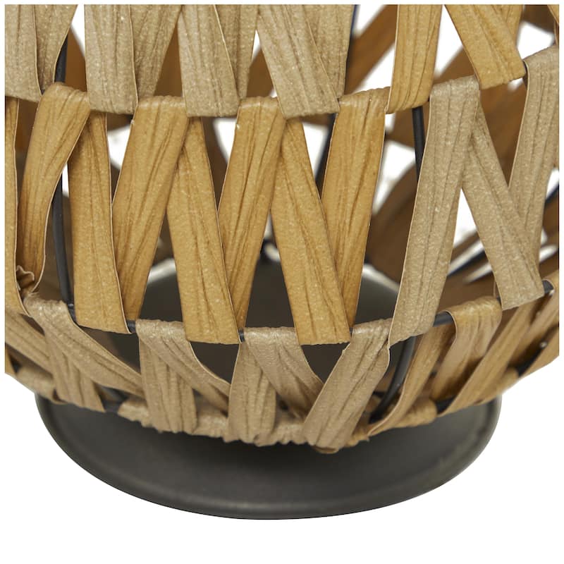 Plastic Rattan Handmade Decorative Indoor Outdoor Candle Lantern with Wrapped Zig Zag Design - Light Brown - Roche River Decor