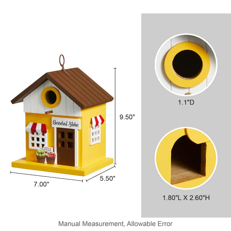 Glitzhome 9.5"H Solid Wood General Store Decorative Garden Birdhouse - 7.00''L X 5.50''W X 9.50''H