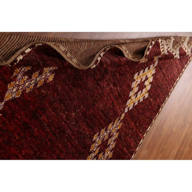 Hand Knotted Oriental 100% Wool Carpet Modern Tribal Red Moroccan Area Rug - 8' 3'' X 5' 3''