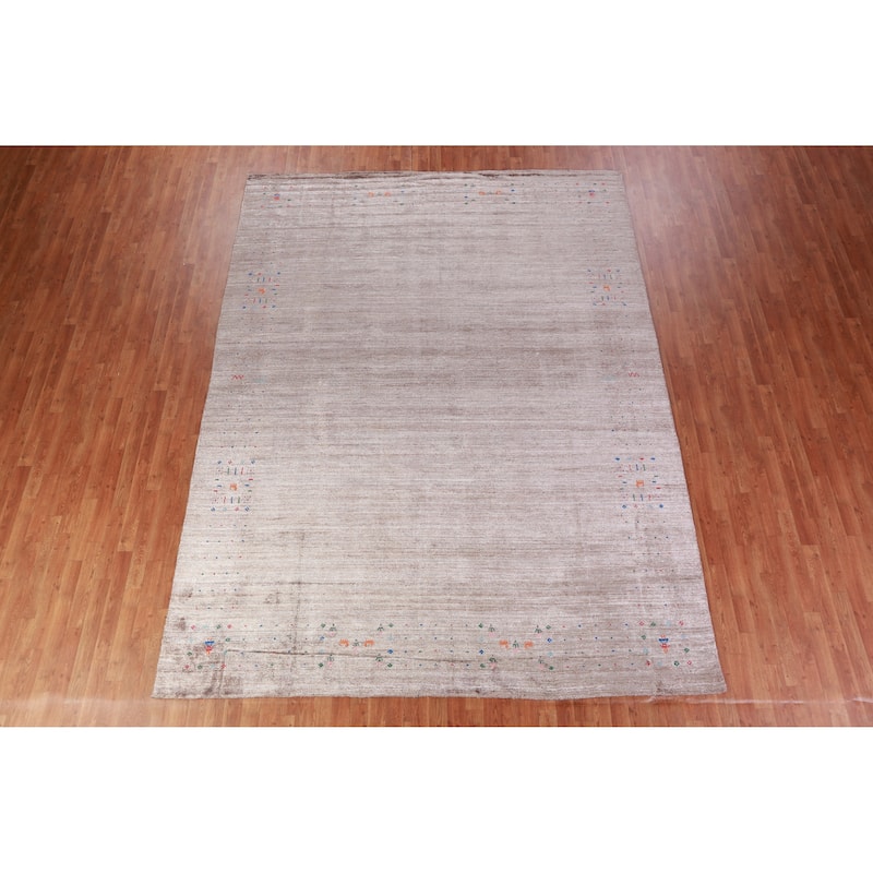 Tribal Gabbeh Indian Area Rug Hand-Knotted Brown Wool Carpet - 8'10" x 11'9"