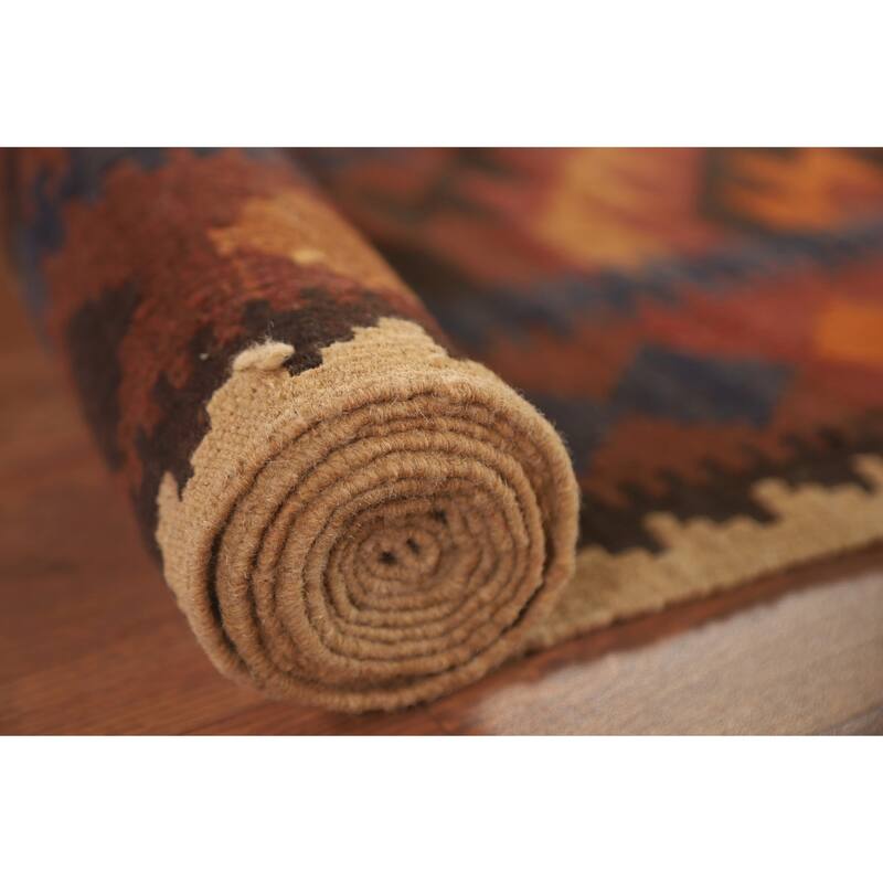 Hand Woven Oriental 100% Wool Carpet Southwestern Tribal Multi-Colored Kilim Area Rug - 9' 11'' X 6' 10''