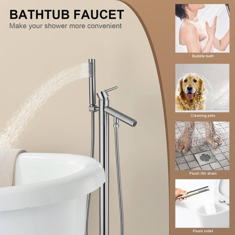 Topcraft Floor Mounted Bathtub Filler with Handheld Showerhead