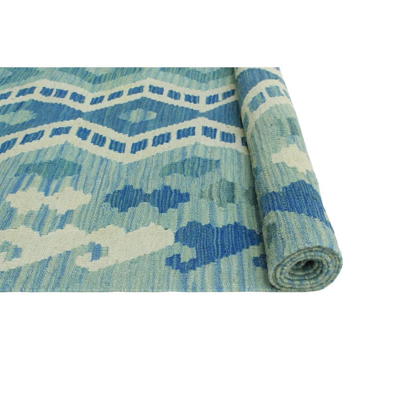 Modern Flatweave Nazy Blue/Ivory Rug - 5'7" x 7'10"