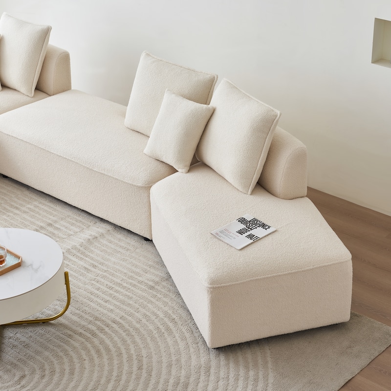 Oversized Curved Sherpa Upholstered 6-seats Sectional Sofa Couch