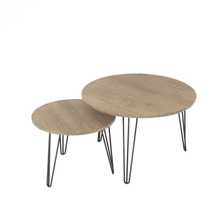 27.56" Round Nesting Coffee Table with Metal Base (Set of 2)