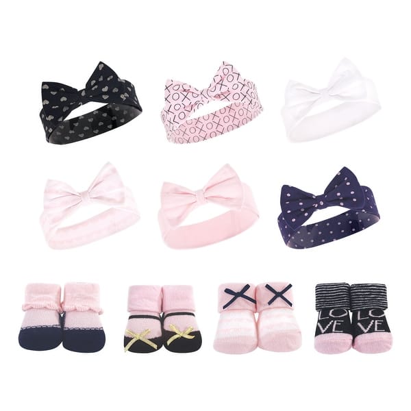 slide 1 of 1, Hudson Baby Infant Girl 10Pc Headband and Socks Set, Pink Polka Dot Love, 0-9 Months - Pink Polka Dot Love Pink Polka Dot Love - 0-9 Months