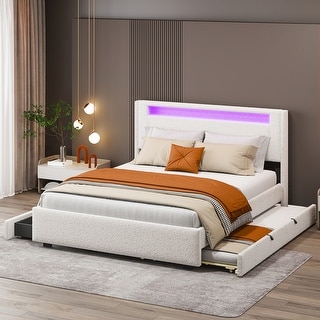 Queen Platform Bed with RGB LED, Trundle, and Storage