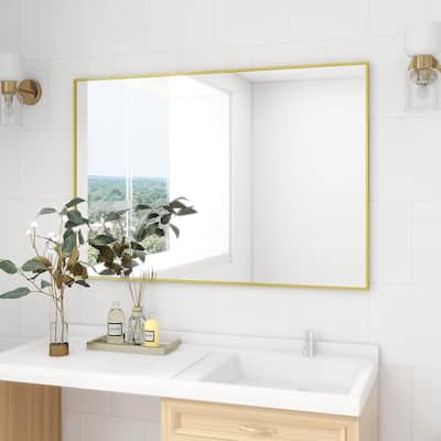 HOMLUX 26"x38" Rectangular Wall Mirror with Gold Aluminum Alloy Frame Vanity Bathroom Mirrors for Over Sink Wall