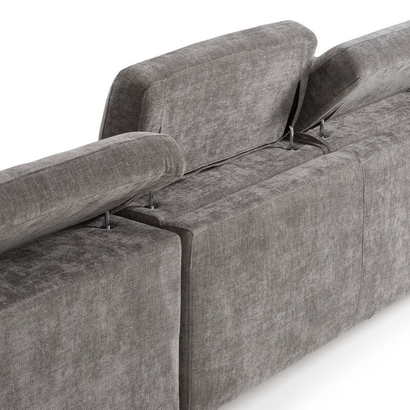 Divani Casa Coffman Modern Grey Fabric Sectional Sofa w/ Sofa Bed + Recliner