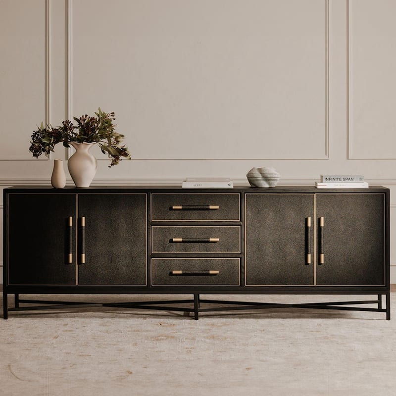 NADAAL STUDIOS Vaughn, Sideboard with Drawers, Shagreen Patterned Vegan Leather - 100"W x17.72"D x33.86"H