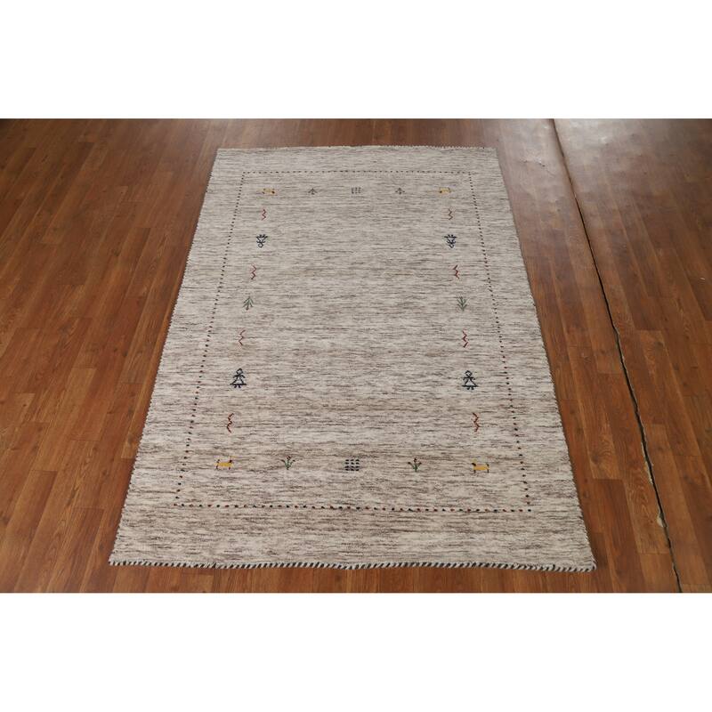 Hand Knotted Oriental 100% Wool Carpet Tribal Stripe Beige & Ivories Gabbeh Area Rug - 5' 9'' X 4' 0''