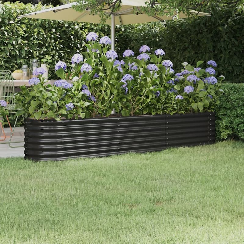 vidaXL Garden Raised Bed Patio Outdoor Raised Planter Box Powder-coated Steel - 88.2" x 15.7" x 14.2" - Anthracite
