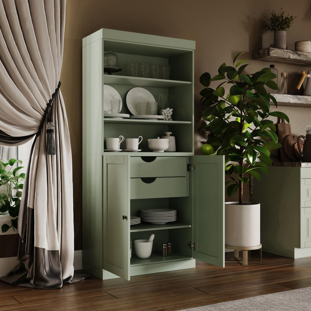 Palace Imports 100% Solid Wood 32" Pantry Cabinet with Shaker Doors, 2-Drawers and Adjustable Shelves