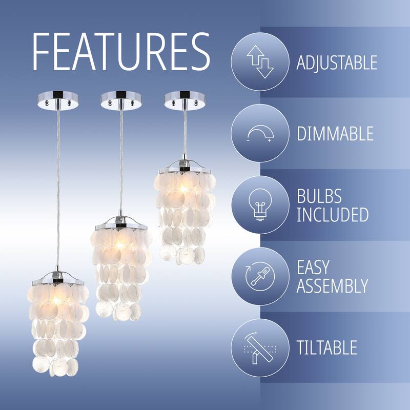 Nova 7" Seashell LED Pendant Pendant, White/Chrome by JONATHAN Y