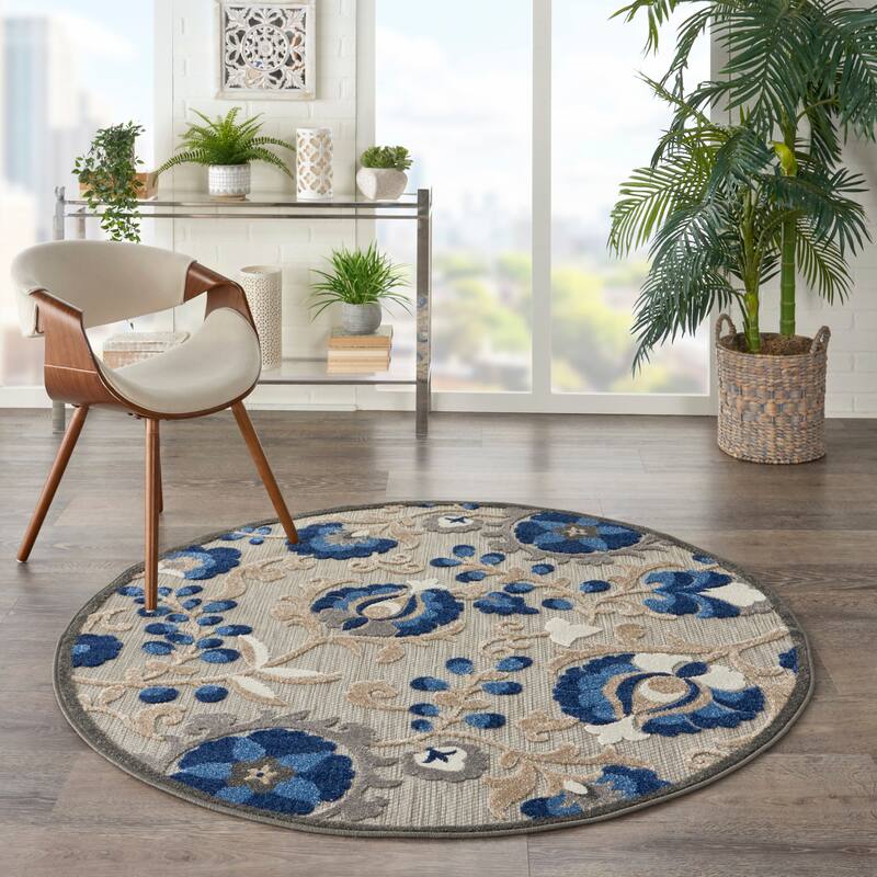 Copper Grove Alyssum Multicolor Indoor/Outdoor Rug. - 5'3" Round - Blue/Natural