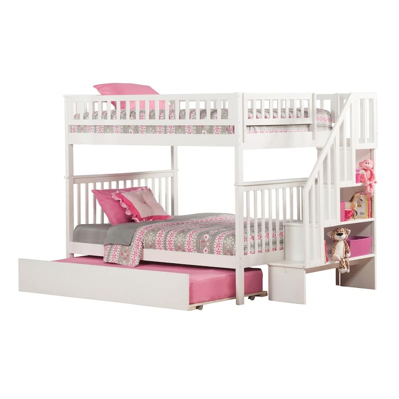 Woodland Staircase Bunk Bed Full over Full with Full Trundle Bed