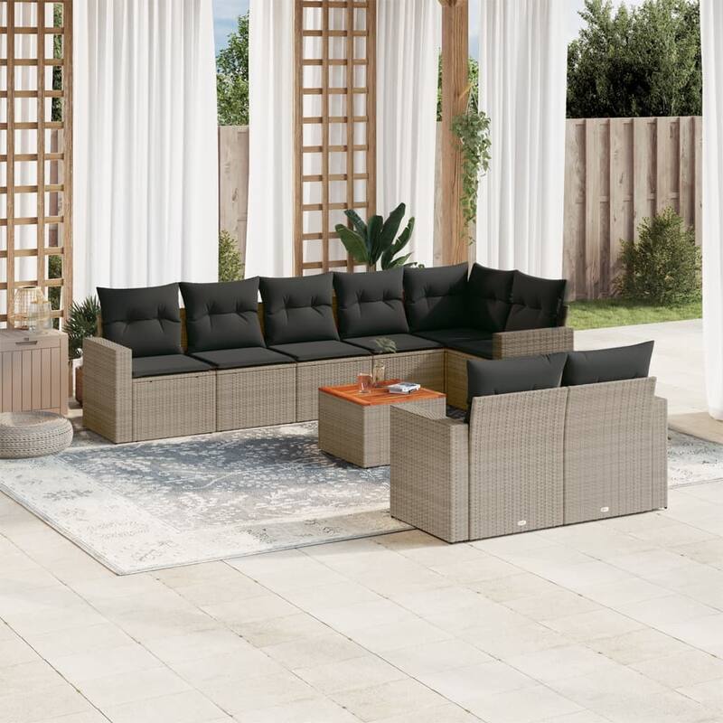 vidaXL Patio Sofa Set with Cushions Outdoor Furniture 9 Piece Poly Rattan - 21.7 x 21.7 x 14.6 - Grey