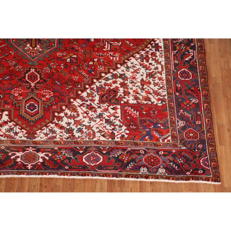 Hand Knotted Oriental 100% Wool Carpet Traditional Medallion Red Heriz Area Rug - 12' 9'' X 9' 11''