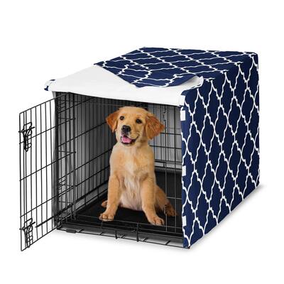 Sweet Jojo Designs Navy Blue and White Boy, Girl, Unisex/Gender Neutral Dog Crate Kennel Cover 36in. - for Trellis Collection