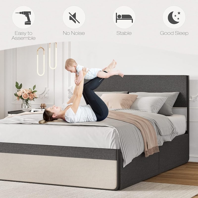 Bed Frame with 2 Storage Drawers Upholstered Platform Bed Frame