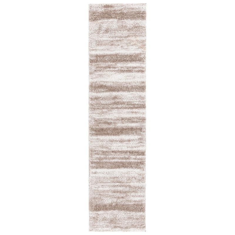 SAFAVIEH Penelope Cucuta Shag Modern Striped Rug - 2' x 8' Runner - Taupe/Ivory