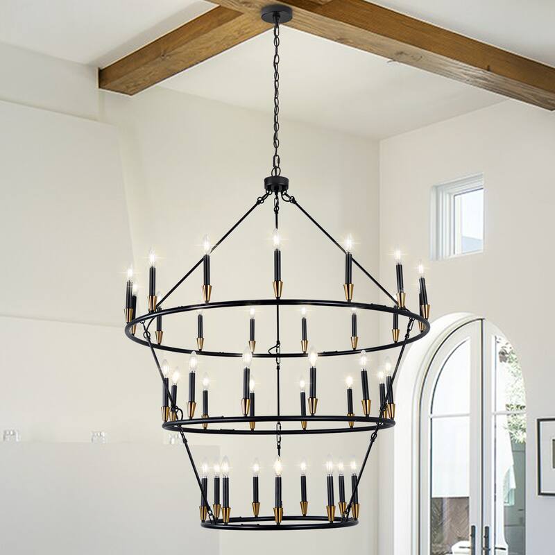 3Tier Wagon Wheel Chandelier Extra Large Chandeliers for High Ceilings - 36-Light