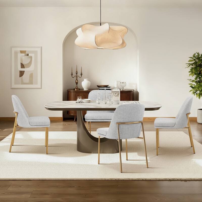 Spruce & Spring Modern Ceramic Top Dining Table with Sculptural Metal Base
