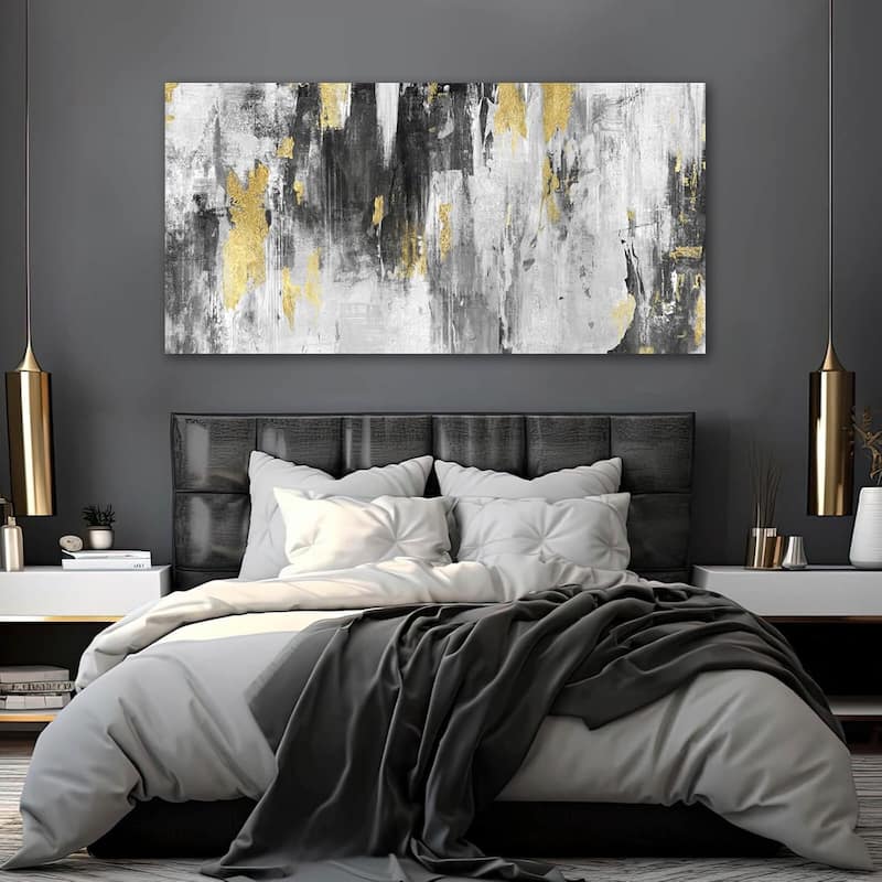 Grey Abstract Art Gold Textured Wall Art