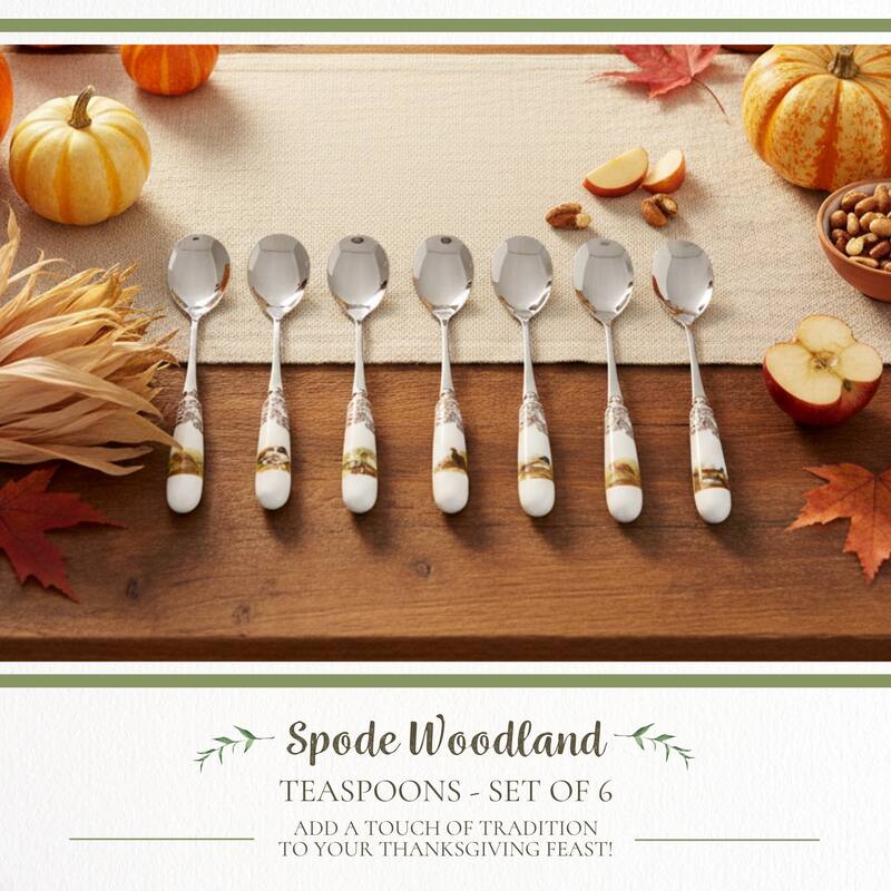 Spode Woodland Set of 6 Teaspoons Assorted Motifs - 6"