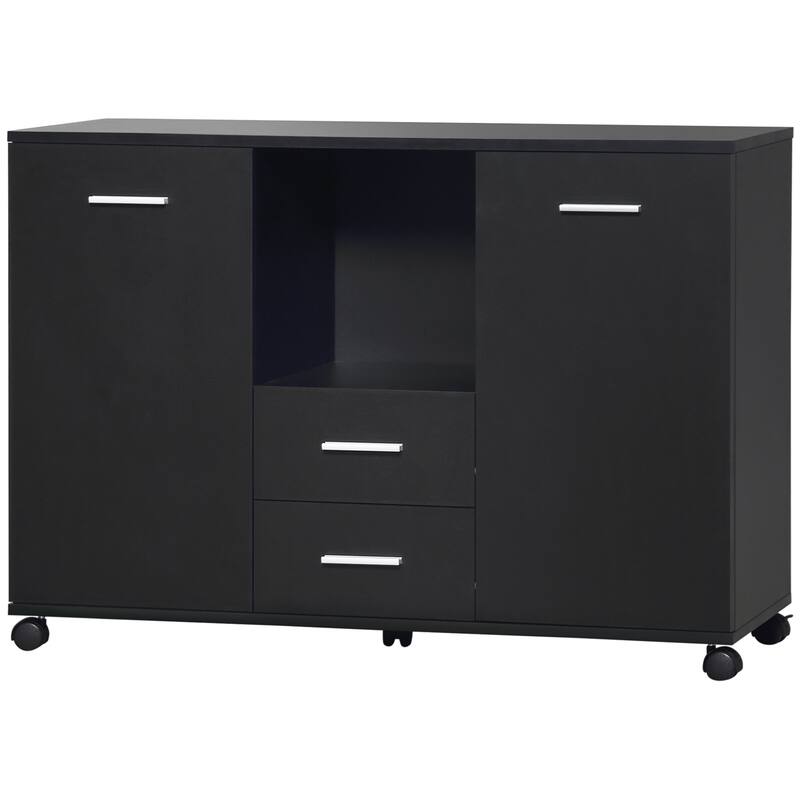 Filing Cabinet with Drawers and Lockable Wheels, Home Office Printer Stand Storage Cabinet with Adjustable Shelves