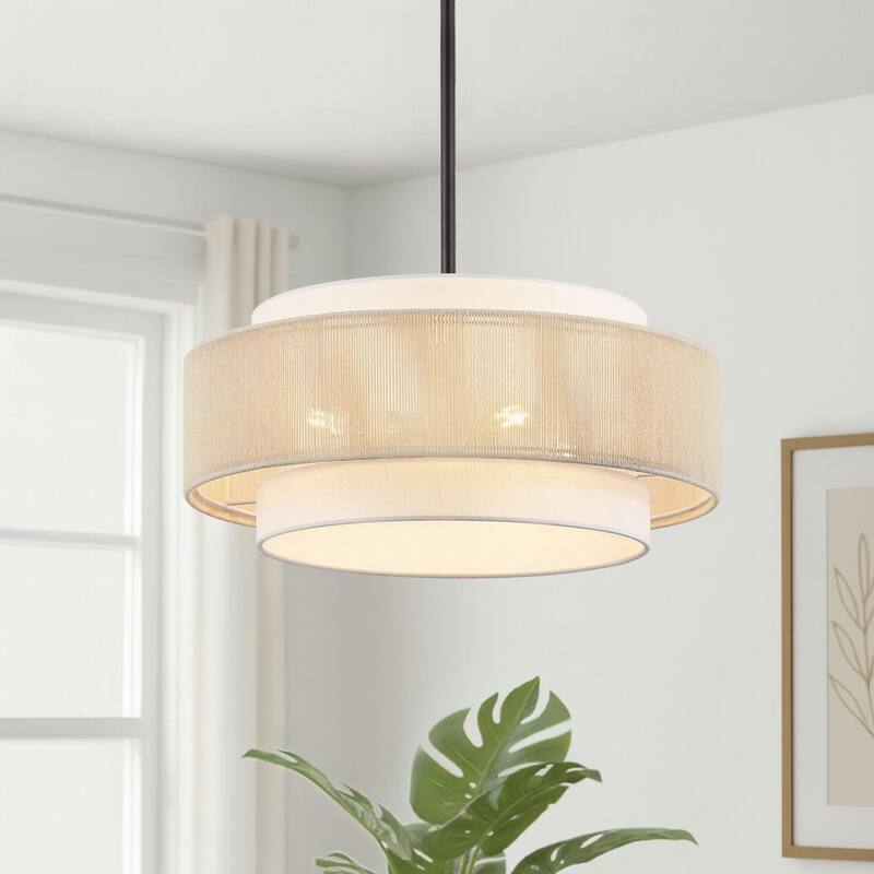 GetLedel 18" 4-Light Rope Drum Shaded Chandelier