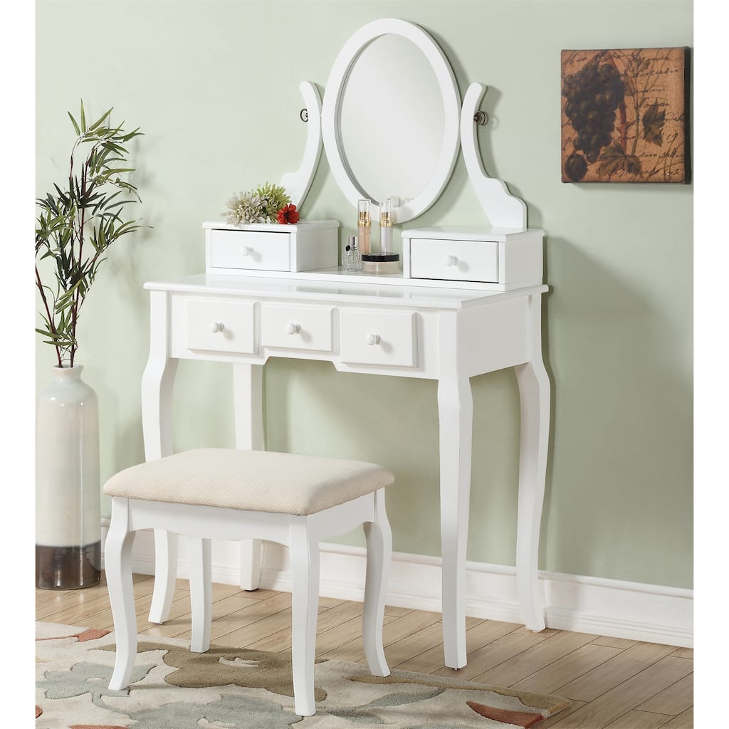 Wood Make-Up Vanity Table and Stool Set