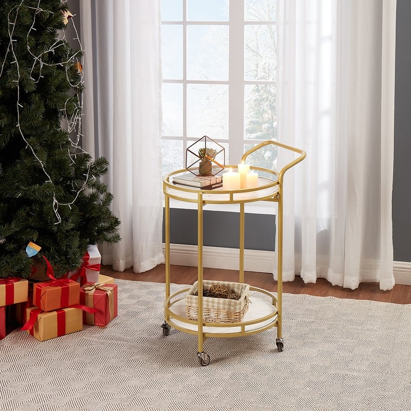 ROSEN GARDEN Metal Round Rolling Bar Cart