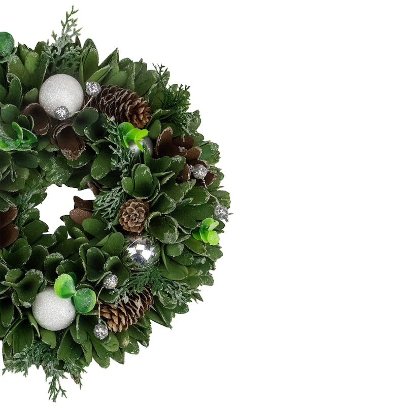 Artificial Christmas Wreath With Pine Cones and Ornaments - 14" Unlit.
