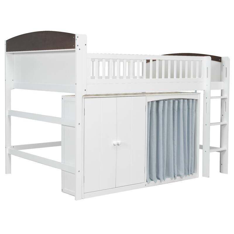 Loft Bed with LED Headboard, Double-Door Cabinet & Integrated Wardrobe by Harper&Bright Designs