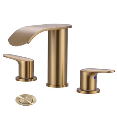 WOWOW 8 in.Double Handle Waterfall Bathroom Faucet with Pop-up Drain