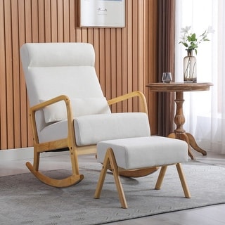 EROMMY 25.2" Wide Reclining Rocker Chair with Ottoman - High Back Rocking Chair, Soft Linen Fabric, Ergonomic Design
