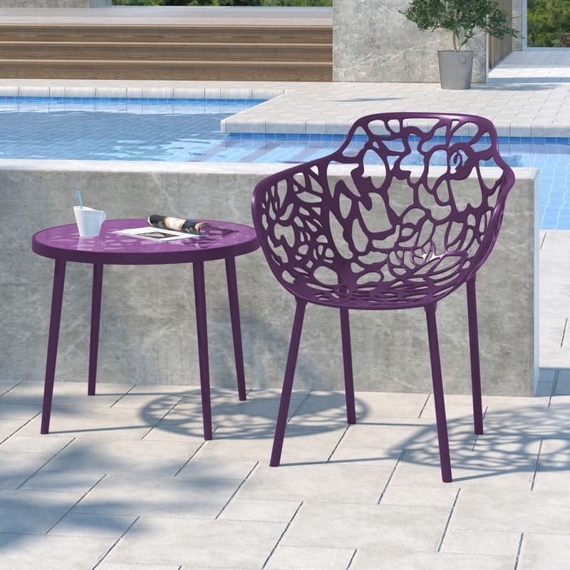 Devon Stackable Aluminum Dining Armchair with Floral Cutouts Design, UV-Protected, Indoor/Outdoor Patio Side Chair