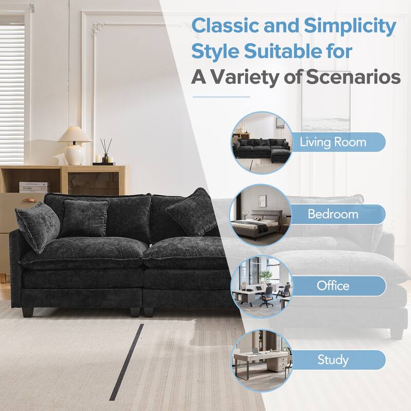 112.2" Modern L-Shaped 4-Seat Sectional Sofa with Removable Ottoman, 5 Plush Pillows, and Sturdy Construction