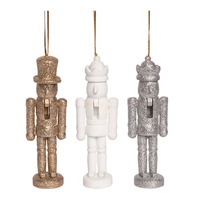 Transpac Wooden Glitz Nutcracker Ornament Set of 3 Christmas Home Decorations