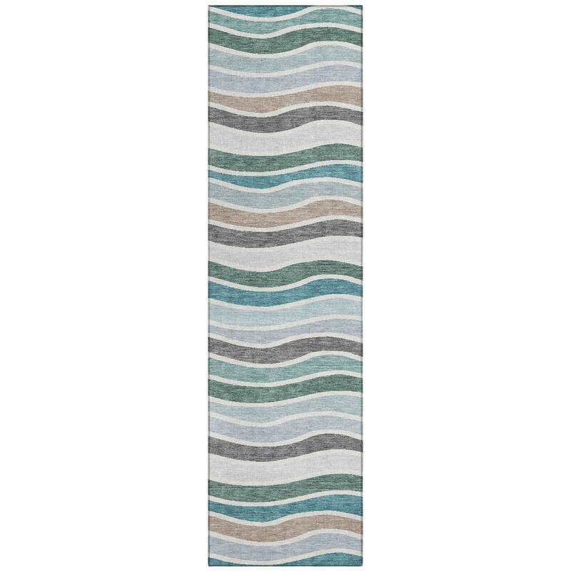 Machine Washable Indoor/ Outdoor Contemporary Stripe Chantille Rug