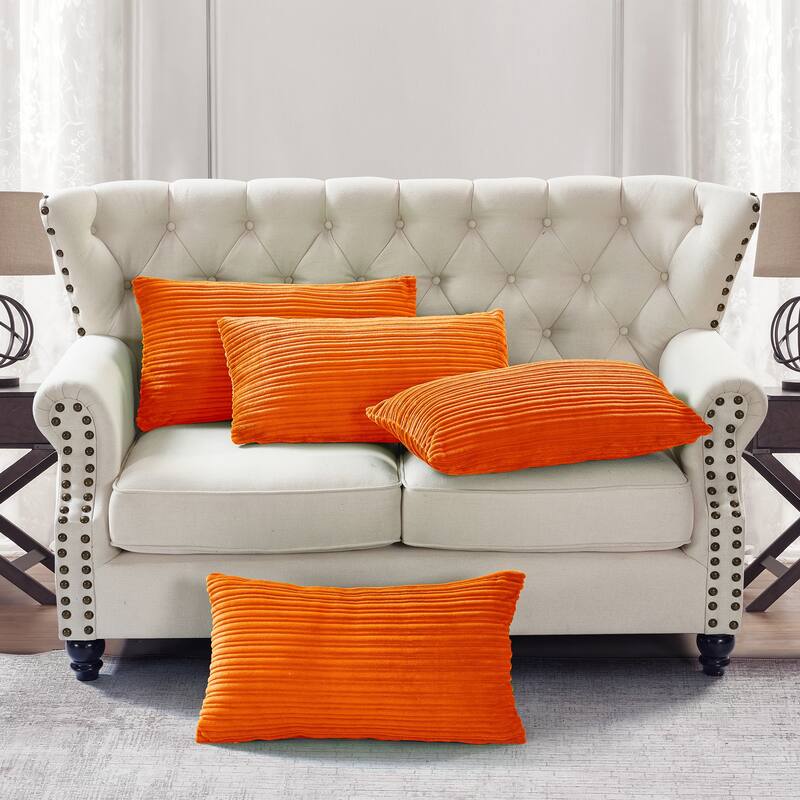 Ribbed Flanned 4 Pieces Pillow Shell Set, NO INSERT - 14" x 26" - burnt orange