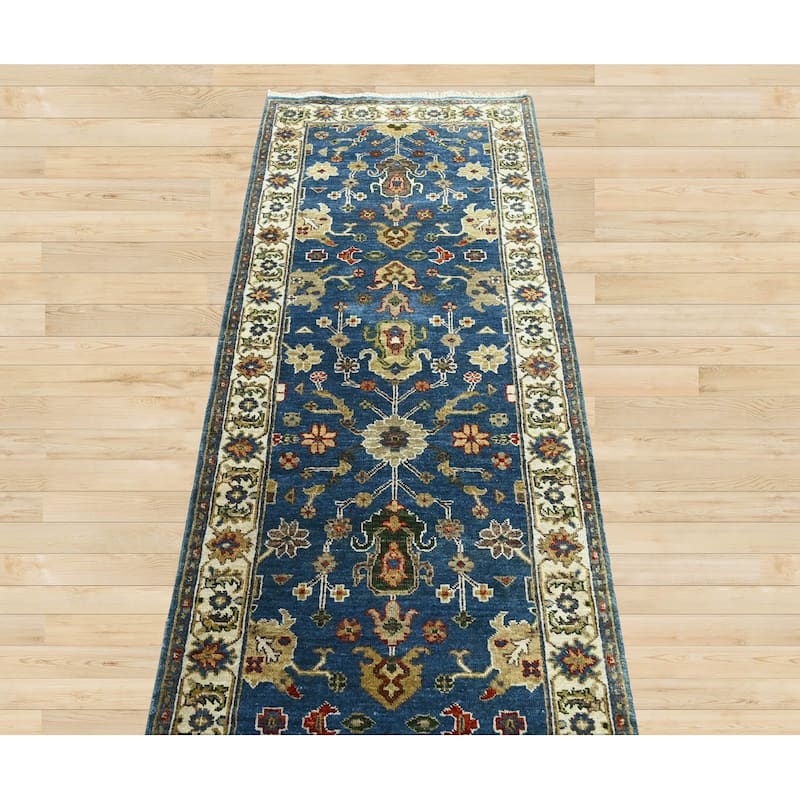 LoomBloom Blue Hand Knotted Wool Area Rug in Traditional Oushak - 2' 6'' x 11' 11''