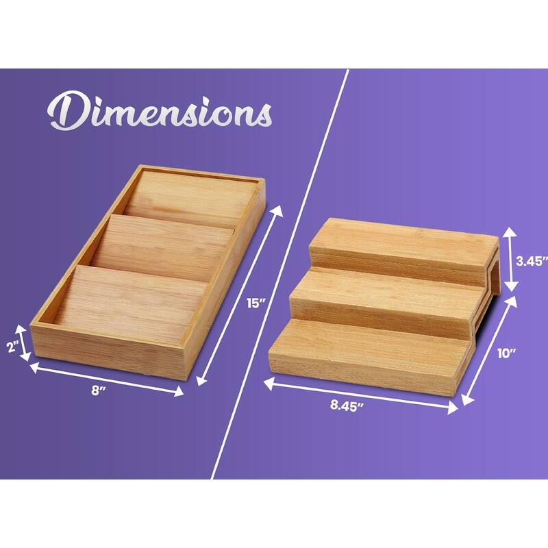 YBM HOME & KITCHEN In-Drawer Bamboo 3 Tier Spice Rack Drawer Tray - Spice Storage