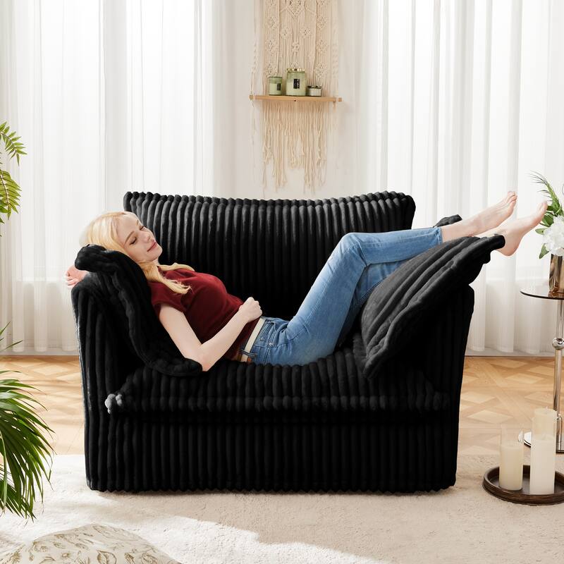 Corduroy Upholstered Armchair with Washable Covers, Deep Seat Single Couch Chair with Large Pillows, Small Space Reading Chair - Black