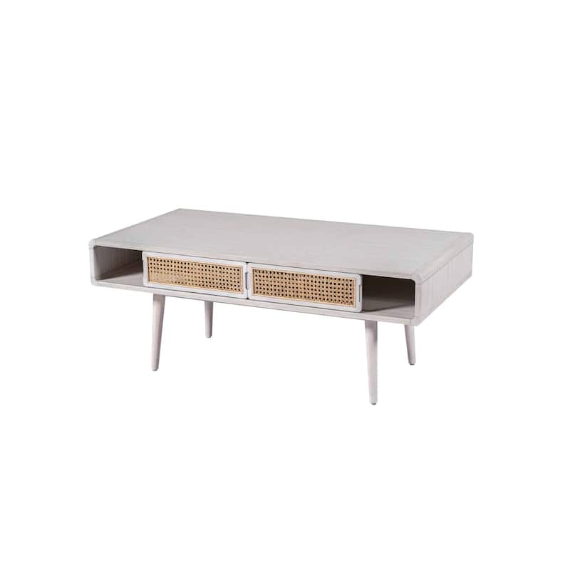 Cambria Wood and Cane Rectangular Coffee Table