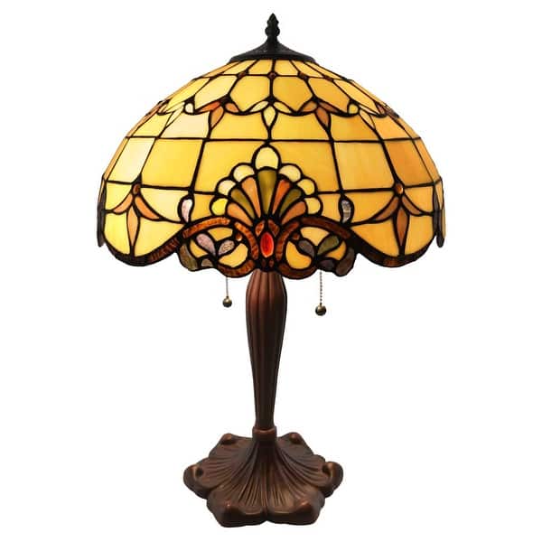 Copper Grove Mosa 24 Inch Stained Glass Amber Table Lamp 16 L X 16 W X 24 75 H 16 L X 16 W X 24 75 H Overstock 23544190
